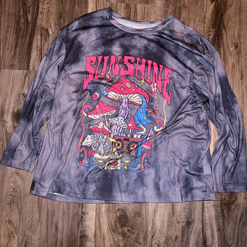 SHEIN Pink & Gray 'Sunshine' Graphic Tie-Dye Long Sleeve Top
